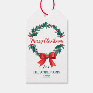 Watercolor Christmas Wreath Gift Tags