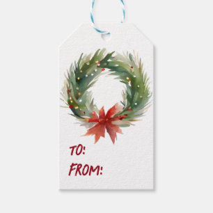 Watercolor Christmas Wreath Gift Tags