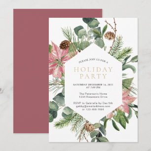 Watercolor Christmas Wreath Gold Holiday Party  Invitation