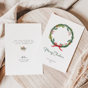 Watercolor Christmas Wreath Holiday Card