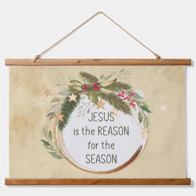 Watercolor Christmas Wreath Jesus Reason Season Hanging Tapestry (Front)
