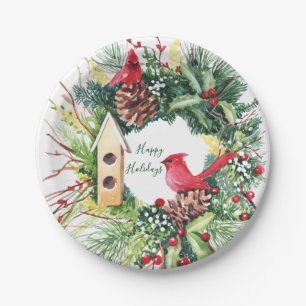 Watercolor Christmas Wreath Paper Plate
