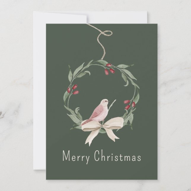 Watercolor Christmas Wreath Personalised Holiday Card (Front)