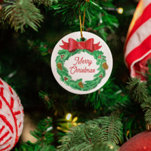 Watercolor Christmas Wreath Personalised Metal Tree Decoration