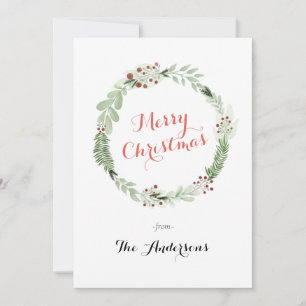 Watercolor Christmas Wreath Photo Holiday Card