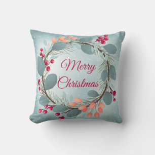 Watercolor Christmas wreath rustic modern Cushion