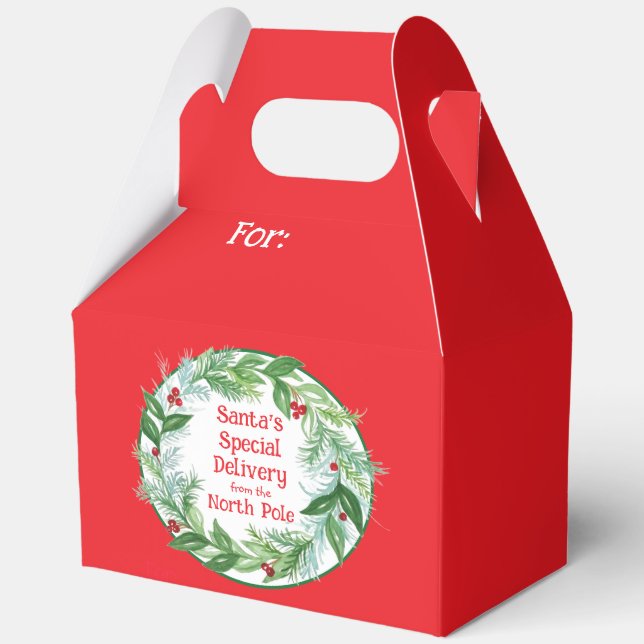 Watercolor Christmas Wreath Santa North Pole  Favour Box (Front)