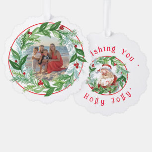 Watercolor Christmas Wreath Santa PHOTO Tree Decoration Card