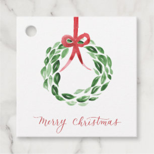 Watercolor Christmas Wreath Square Gift Tag
