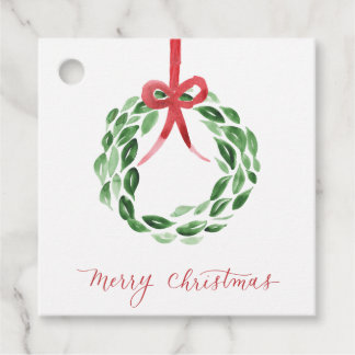 Watercolor Christmas Wreath Square Gift Tag