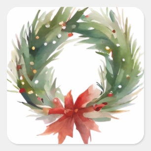 Watercolor Christmas Wreath Square Sticker