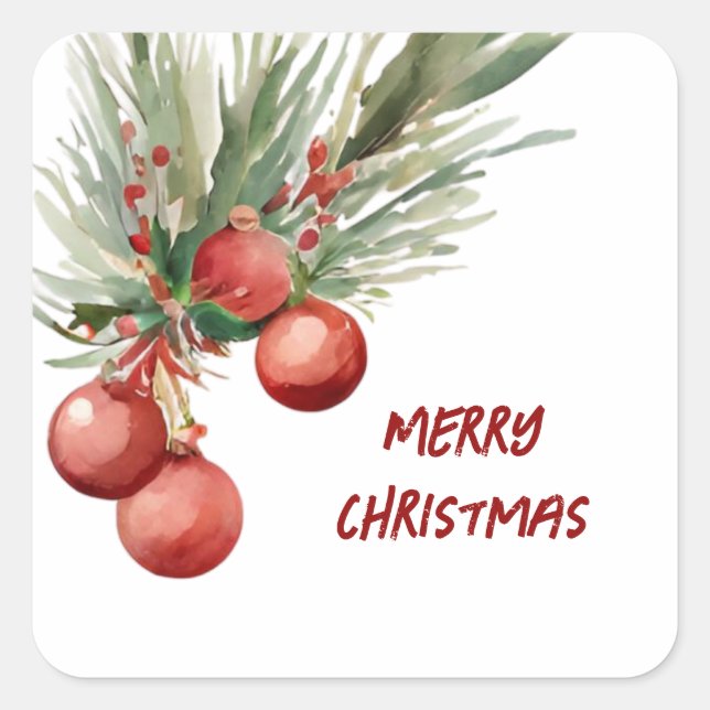 Watercolor Christmas Wreath  Square Sticker (Front)
