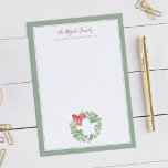 Watercolor Christmas Wreath Thank You Card<br><div class="desc">Send heartfelt thanks to friends and family this winter with these elegant Christmas note cards. Featuring your family name or monogram in a hand-lettered script, these personalized flat blank note cards showcase my original watercolor art of a festive Christmas wreath made of eucalyptus greenery and adorned with a red bow....</div>