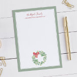 Watercolor Christmas Wreath Thank You Note Card<br><div class="desc">Send your warmest holiday wishes with these hand drawn Christmas cards featuring original watercolor art. These personalized flat blank notecards showcase an elegant and festive watercolor wreath of eucalyptus greenery and a red bow, designed over a crisp white background. With a simple modern design, these Christmas thank you cards are...</div>