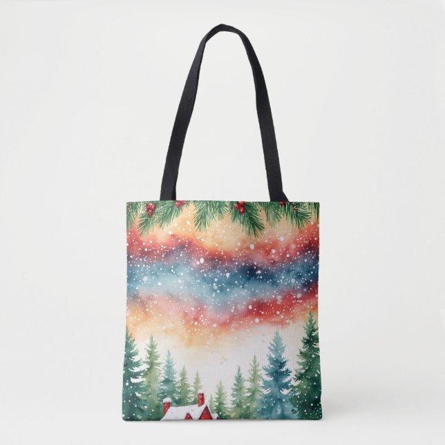 Watercolor Christmas Wreath Tote Bag (Front)