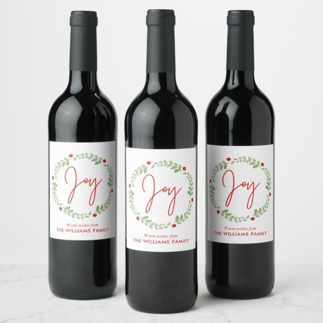 Watercolor Christmas Wreath Wine Label (Bottles)