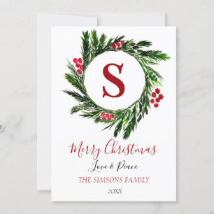 Watercolor Christmas Wreath Winter Greenery Holiday Card