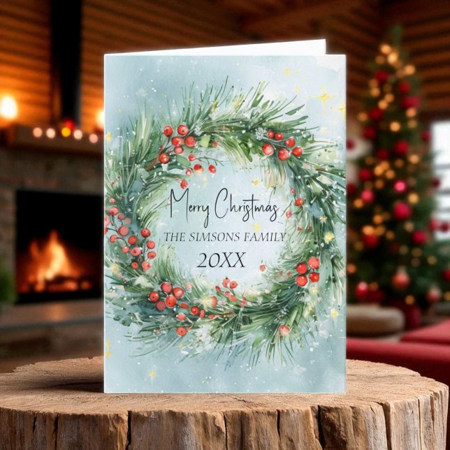 Watercolor Christmas Wreath Winter Greenery Holiday Card (Creator Uploaded)