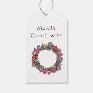 Watercolor Christmas Wreath with Berries Gift Tags