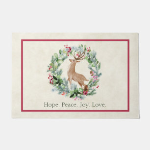 Watercolor Christmas wreath with deer custom Doormat