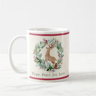 Watercolor Christmas wreath with deer custom Holid Coffee Mug