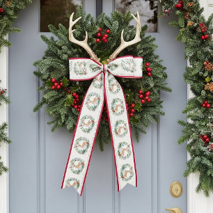 Watercolor Christmas wreath with deer custom Satin Ribbon