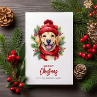 Watercolor Christmas Yellow Labrador Dog