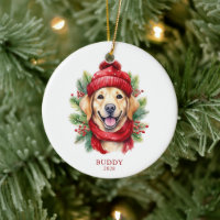 Watercolor Christmas Yellow Labrador Dog Photo