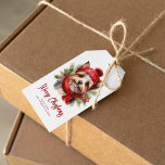 Watercolor Christmas Yorkie Dog Gift Tags<br><div class="desc">Sweet watercolor style illustration of an adorable and festive dog wearing a red scarf and hat on a background of christmas greenery.</div>