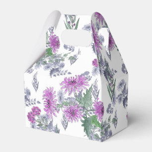 Watercolor chrysanthemum pink small flowers green favour box