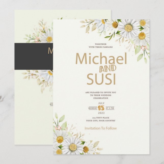 watercolor chrysanthemum wedding invitation (Front/Back)