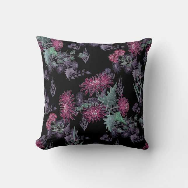 Watercolor Chrysanthemums flowers floral ink print Cushion (Front)