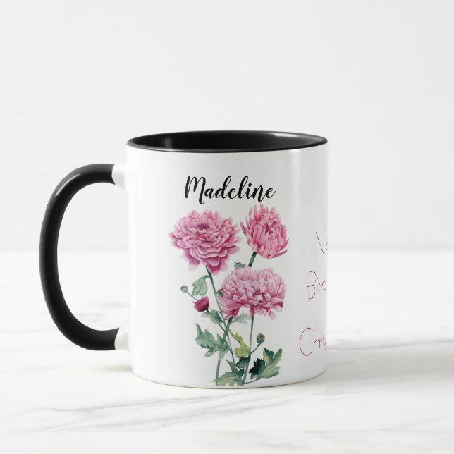 Watercolor Chrysanthemums November Birth Flower Mug (Left)