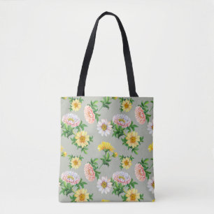 Watercolor chrysanthemums, seamless floral pattern tote bag