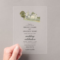 Watercolor Church Traditional Monogram Wedding