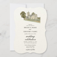 Watercolor Church Traditional Monogram Wedding