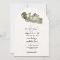 Watercolor Church Traditional Monogram Wedding