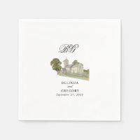 Watercolor Church Traditional Monogram Wedding