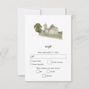 Watercolor Church Traditional Monogram Wedding RSVP Card
