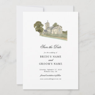 Watercolor Church Traditional Monogram Wedding Save The Date