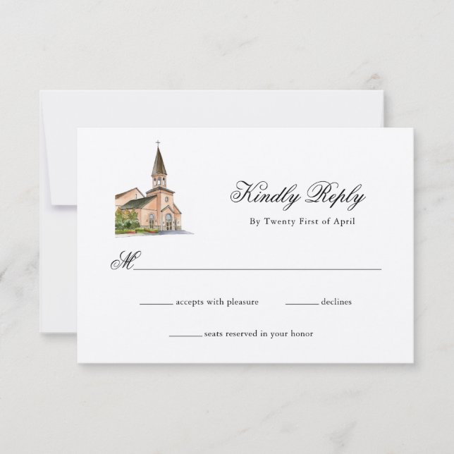 Watercolor Church wedding RSVP (Front)