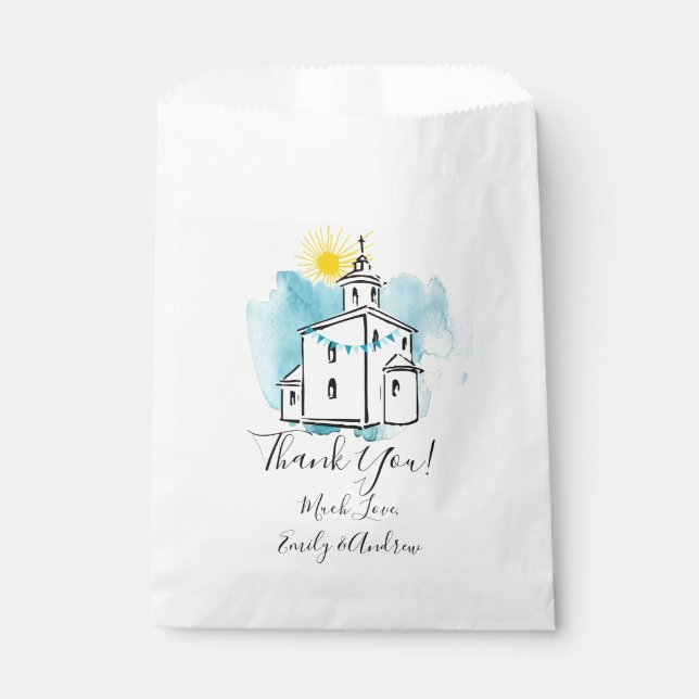 Watercolor Church with Cross Steeple Thank you Favour Bags (Front)