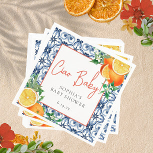 Watercolor Ciao, Baby! Orange Baby Shower Napkin