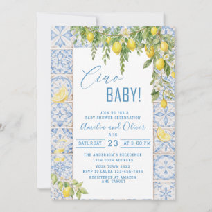 Watercolor ciao bambino lemons baby shower invitation