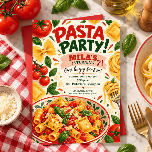 Watercolor Ciao Pasta Birthday Italian Tomato food Invitation