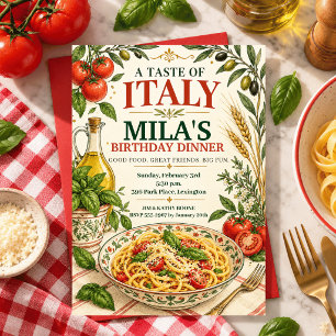 Watercolor Ciao Pasta Birthday Italian Tomato food Invitation