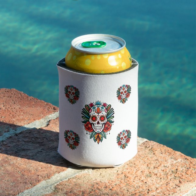 Watercolor Cinco De Mayo Colourful Sugar Skull Can Cooler (In Situ Pool)
