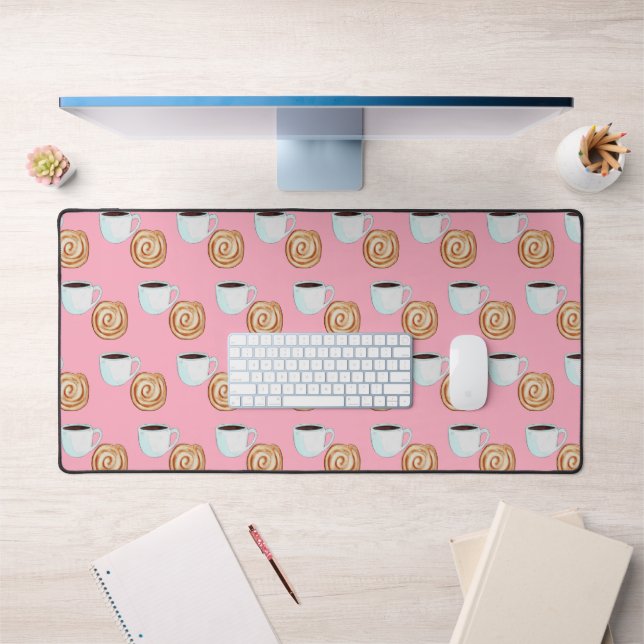 Watercolor Cinnamon Bun Pastry Coffee Desk Mat (Office 1)