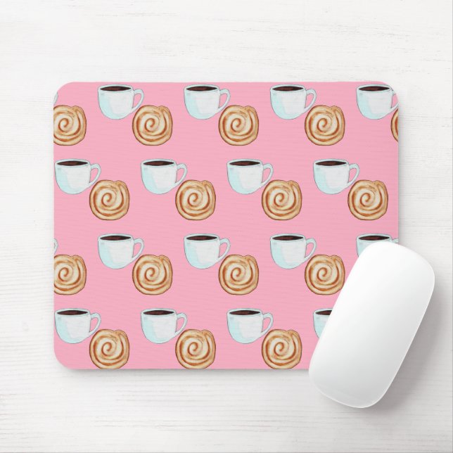 Watercolor Cinnamon Bun Pastry Coffee Mouse Mat (With Mouse)