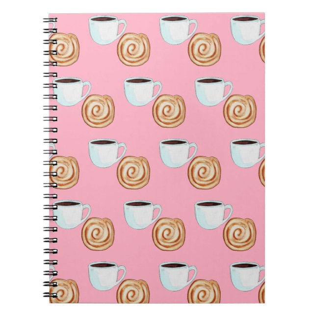 Watercolor Cinnamon Bun Pastry Coffee Notebook (Front)